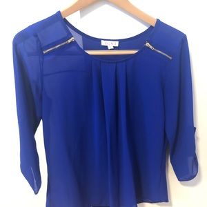 A’gaci semi sheer royal blue blouse